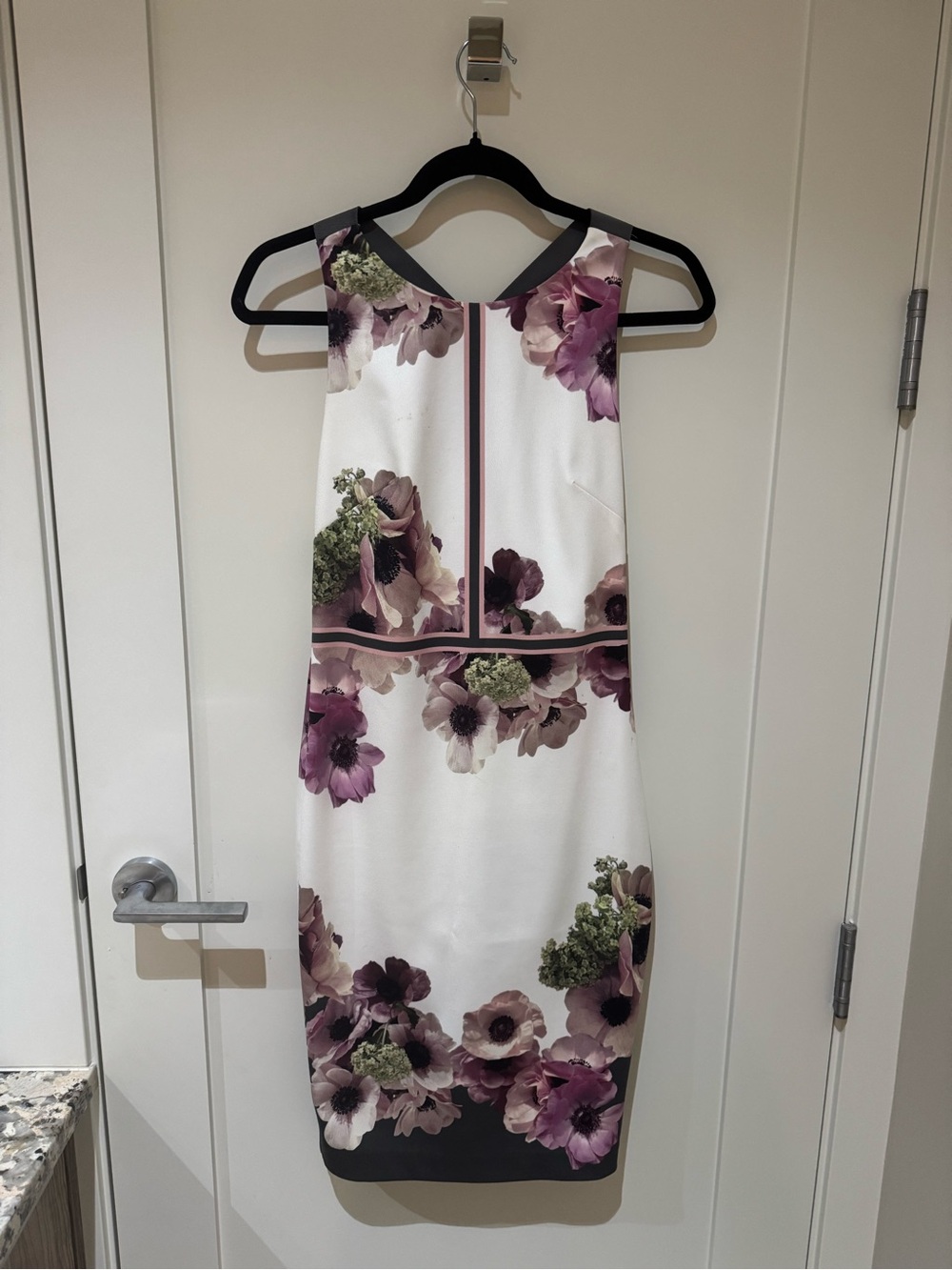 Ted Baker White Midi Dress with Purple Floral Print